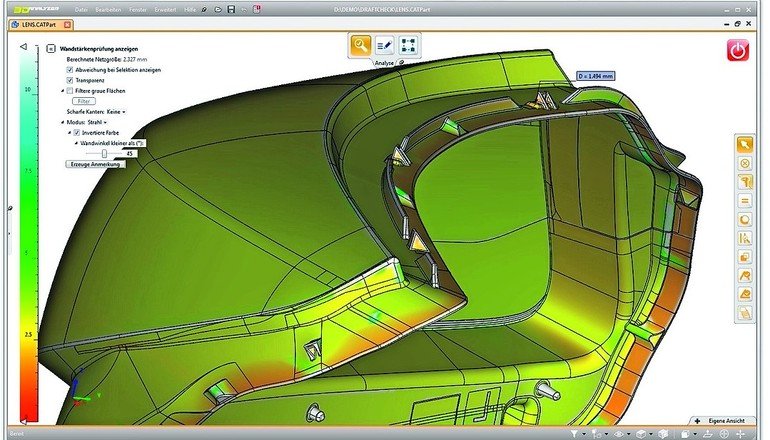 Kunststoffindustrie-CAD-Viewer Wandstärken, Hinterschnitte ...