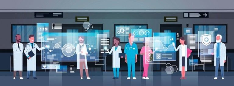 Group_Of_Medical_Doctors_Using_Digital_Monitor_Working_In_Hospital_Medicine_And_Modern_Technology_Concept_Flat_Vector_Illustration