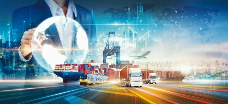 Businessman_using_virtual_of_global_logistics_network_distribution,_Smart_logistics_transportation_import_export_concept,_Cargo_freight_ship,_truck_at_industrial_port,_Global_business_and_technology