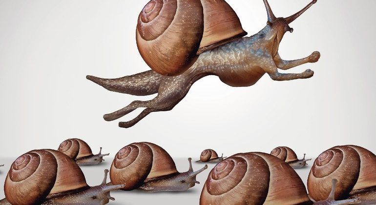 Concept_of_change_and_changing_to_better_compete_as_a_group_of_slow_racing_snails_with_one_individual_fast_leader_snail_with_running_limbs_as_a_business_idea_of_innovation_in_a_3D_illustration_style.