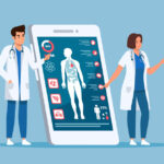 Male_and_female_doctors_making_presentation_near_phone._Healthcare_needs_of_all_age_groups._Digital_prescriptions_and_teletherapy._Online_medical_advice,_consultation_service._Flat_vector_illustration